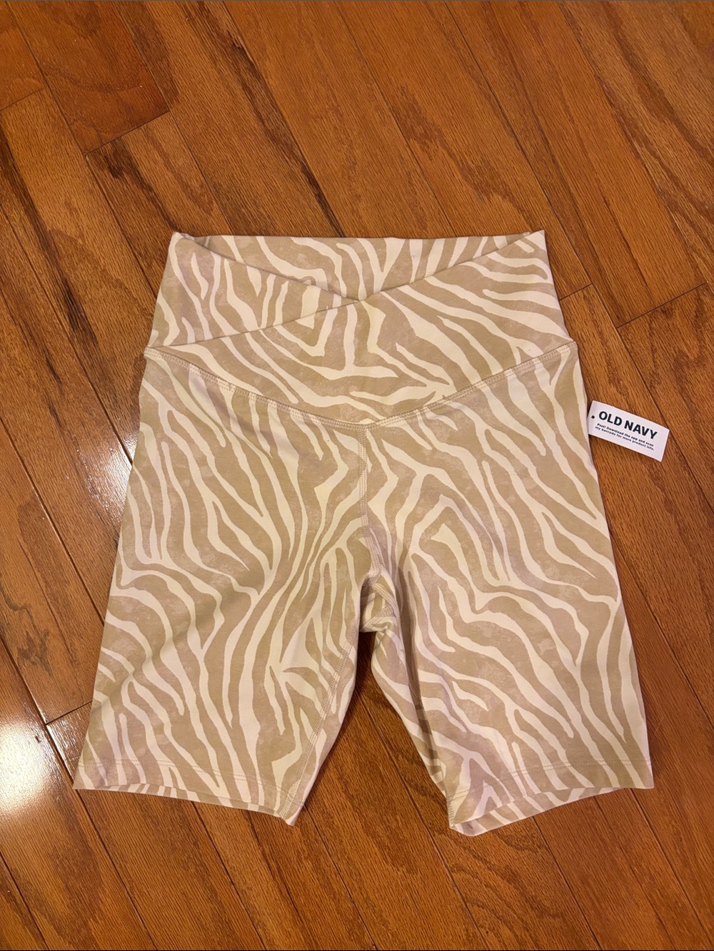 Old Navy Beige Zebra-Print Bike Shorts small